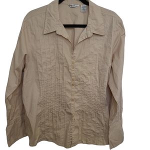 Quizz Woman Plus SZ 20 Prairie Cottagecore Blouse Peasant Style Beige Button Up